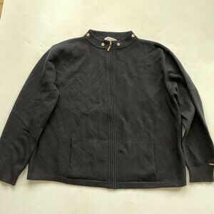 St. John Sport Black 100% Cashmere Zipper Sweater Gold Buttons XL